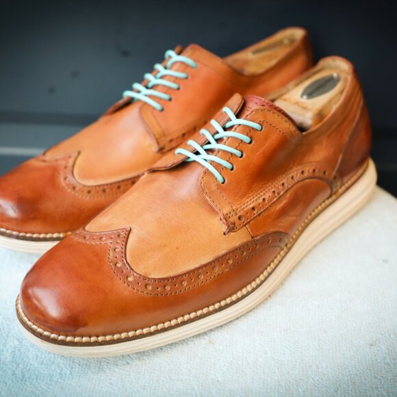 Cole-Haan 8.5-M Brown Wingtip Derby Mens Dress Shoes - Picture 5 of 12